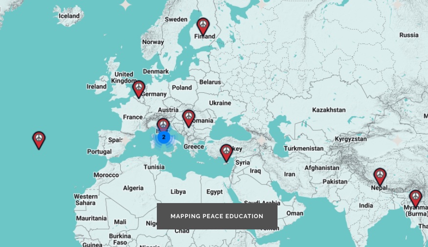 Map showing peace education projects.